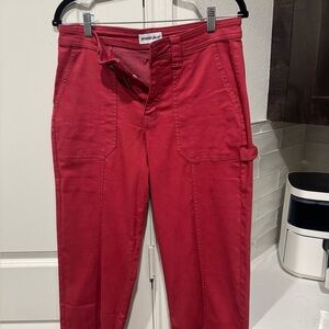 Red Utility Cargo Pants Women Size 30 Cropped Straight Leg Mid Rise Casual